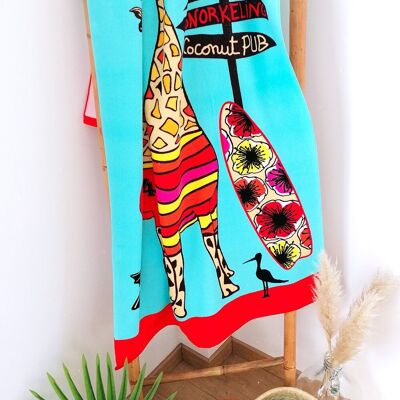 Blue microfiber children's beach towel 70x140cm 250g/m² - Giraffe