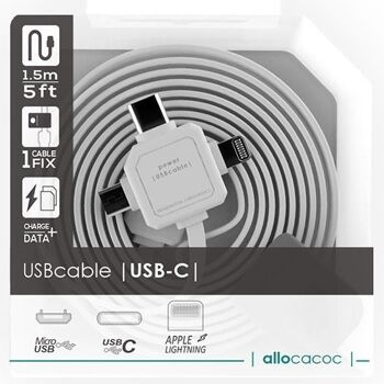 Câble USB Allocacoc 3en1 - Type-C/Apple Lightning/Micro-USB (9003WT/USBC15) 3