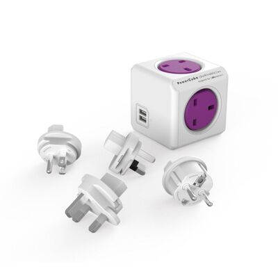 PowerCube Spina da viaggio ricablabile a 4 vie + 2 adattatore per presa a muro USB (1850/UKRU4P)