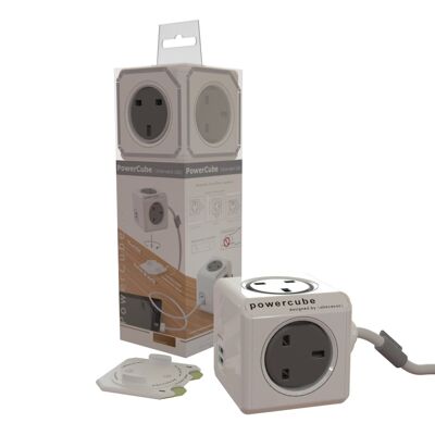 PowerCube 4 Steckdosen + 2 USB-Ausgänge – 3 Meter Verlängerungskabel (7404/UKEUPC)