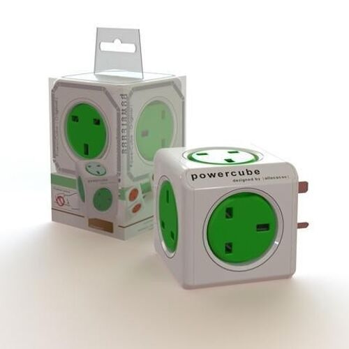 PowerCube Original 5way Wall Socket Adapter Outlet - Green  (7100GN/UKORPC)