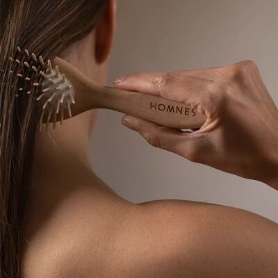 Hairbrush with wooden pins