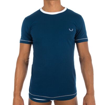 Navy blue t-shirt with white collar