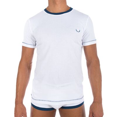White T-shirt with navy blue collar