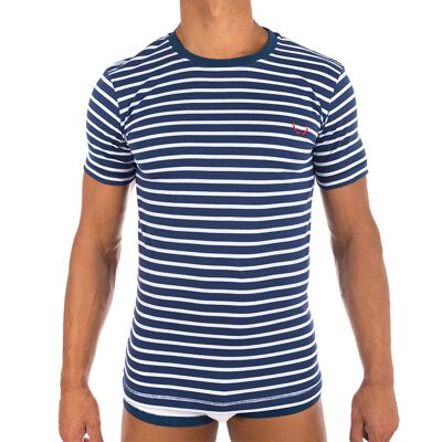 Navy T-shirt with white stripes
