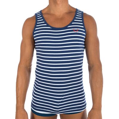 Navy blue tank top with white stripes