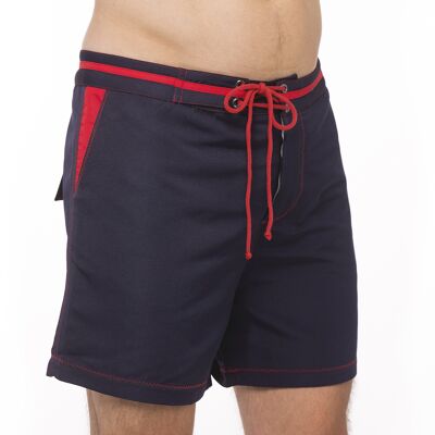 Shorts de baño azul marino - detalles rojos