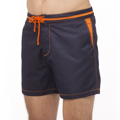 Short de bain bleu marine - détails oranges