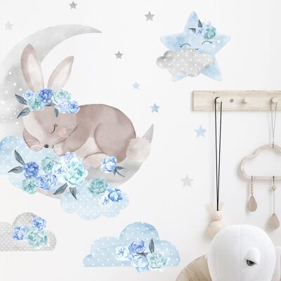 Adesivo da parete | Coniglio blu addormentato