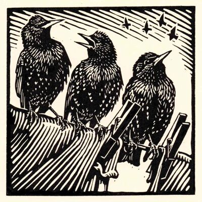 Starlings - linocut