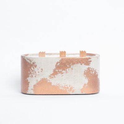 XXL CANDLE - 3 wooden wicks - Beige Concrete & Copper patina