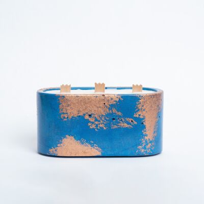 XXL CANDLE - 3 wooden wicks - Blue Concrete & Copper patina