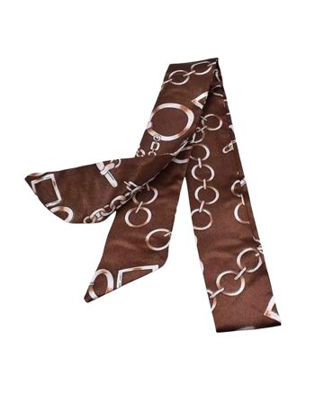 TARA Foulard en soie de luxe géométrique marron 3