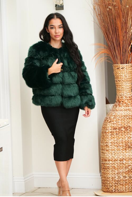 Adiva Green Soft  Faux Fur Coat