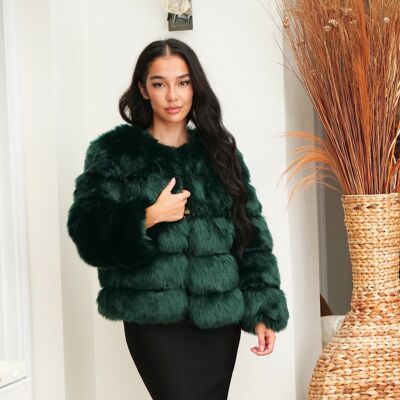 Adiva Green Soft  Faux Fur Coat