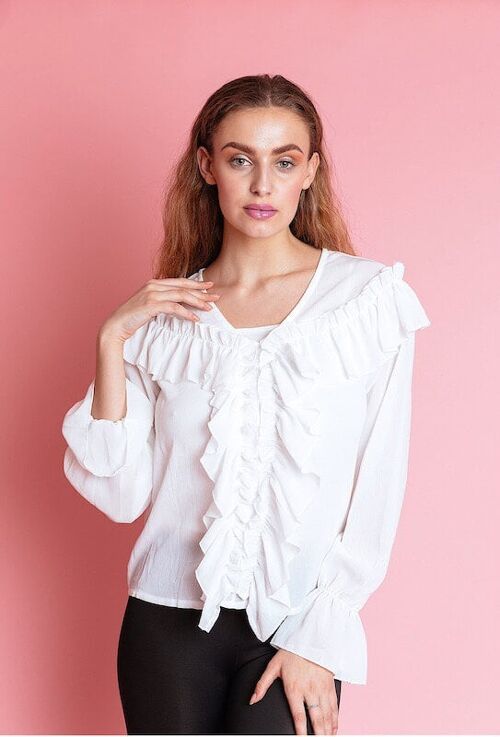 Stacey White Frill Blouse