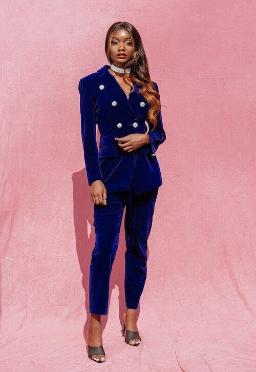 Pearl Blue Velvet Suit Sets