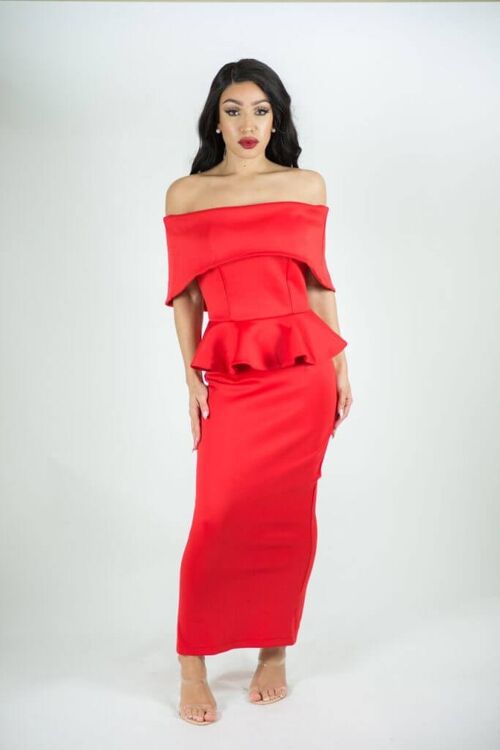 Blair Red Off Shoulder Midi Dress