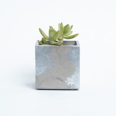 Vaso in cemento per piante da interno - Cemento grigio e patina argento