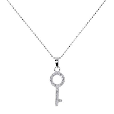 Necklace with a key-shaped pendant in white zircons