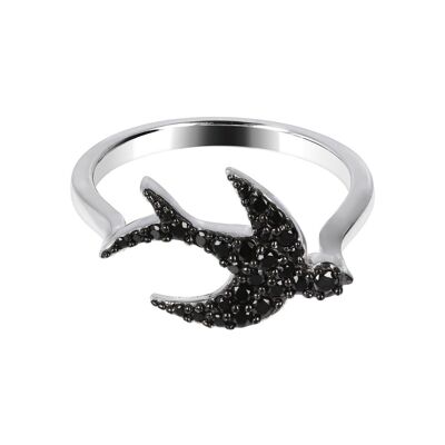 Swallow Ring with CZ - BLACK SPINEL