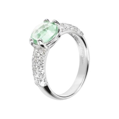 Ring with an Oval Nano Gem Stone and CZ - NANO GREEN AMY+WHITE CZ