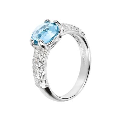 Ring with an Oval Nano Gem Stone and CZ - NANO SWISS BLUE+WHITE CZ