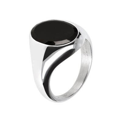 Ring with oval faceted black onyx