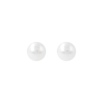 Stud earrings with a medium-size fresh-water pearl - WHITE PEARL