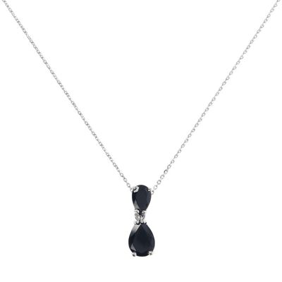 Black spinel double droplet necklace