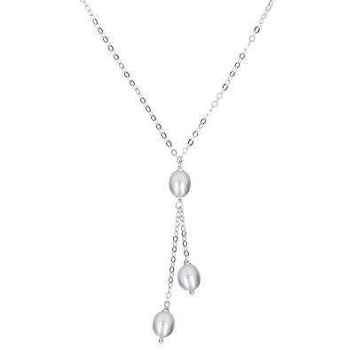 Necklace with three fresh-water pearls - GREY PEARL