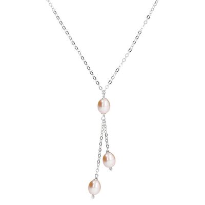 Necklace with three fresh-water pearls - ROSE PEARL