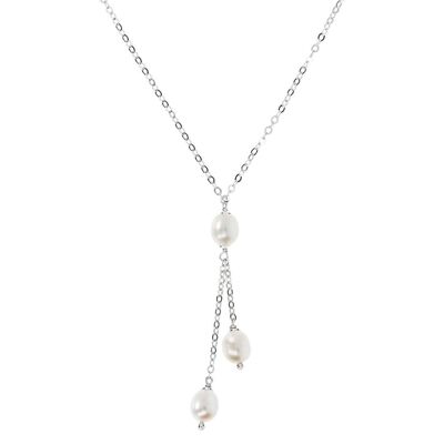 Necklace with three fresh-water pearls - WHITE PEARL