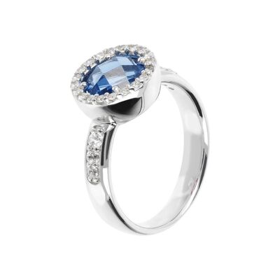 Ring with a round Nano Gem stone and CZ - NANO DARK BLUE+WHITE CZ