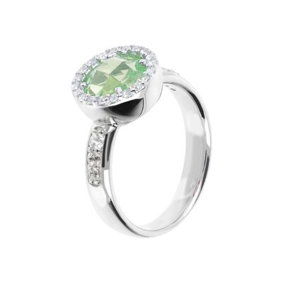 Ring with a round Nano Gem stone and CZ - NANO GREEN AMY+WHITE CZ