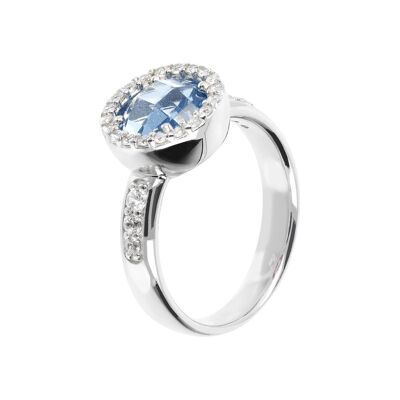 Ring with a round Nano Gem stone and CZ - NANO LIGHT BLUE+WHITE CZ