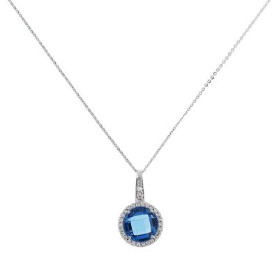 Necklace with a circular pendant, Nano Gem stone and CZ - NANO DARK BLUE+WHITE CZ