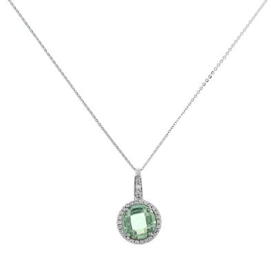 Necklace with a circular pendant, Nano Gem stone and CZ - NANO GREEN AMY+WHITE CZ