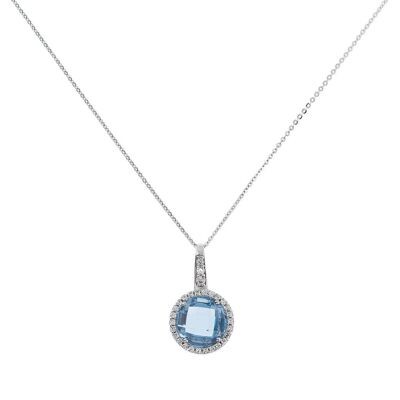 Necklace with a circular pendant, Nano Gem stone and CZ - NANO LIGHT BLUE+WHITE CZ