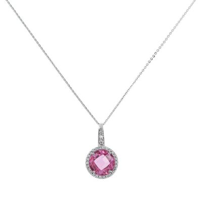 Necklace with a circular pendant, Nano Gem stone and CZ - NANO LIGHT PINK+WHITE CZ