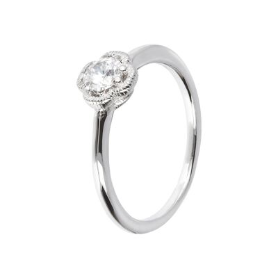 Four-leaf clover white CZ ring