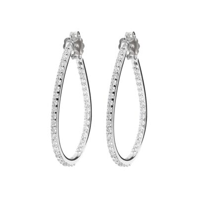 Oval hoop earrings with white zircons