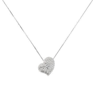 Necklace with a Domed Heart in white zircons