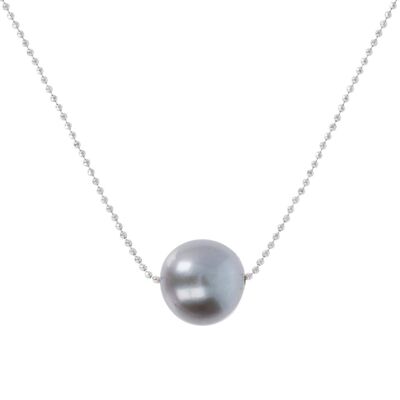 Long necklace with a fresh-water pearl - GREY PEARL
