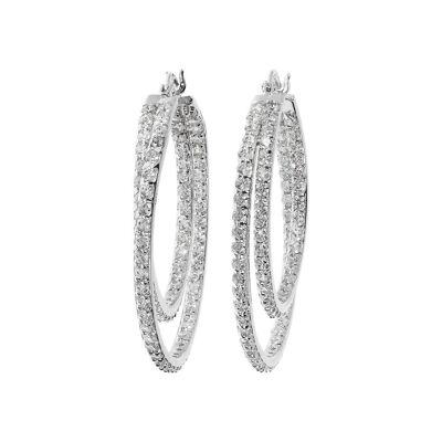 Double Hoop Earrings with white zircons - Mod. 2