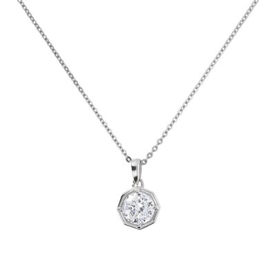 Necklace with octagonal framed white CZ