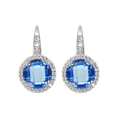 Round Earring with Nano Gem Stone and CZ - NANO DARK BLUE+WHITE CZ