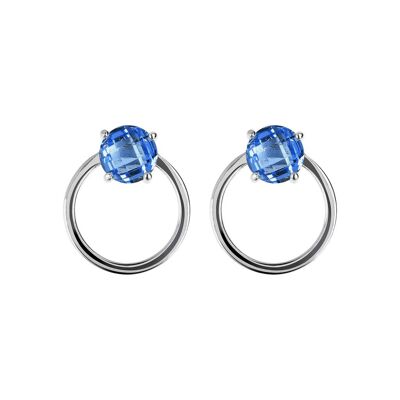 Round Earrings with Nano Gem Stone - NANO DARK BLUE