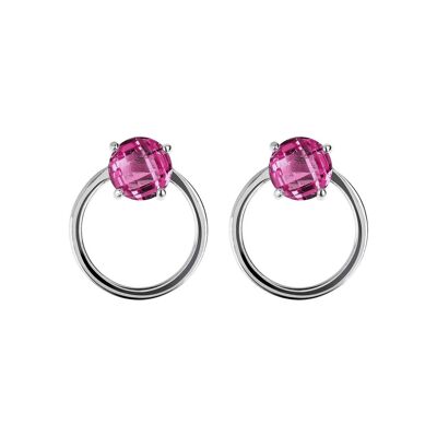 Round Earrings with Nano Gem Stone - NANO DARK PINK