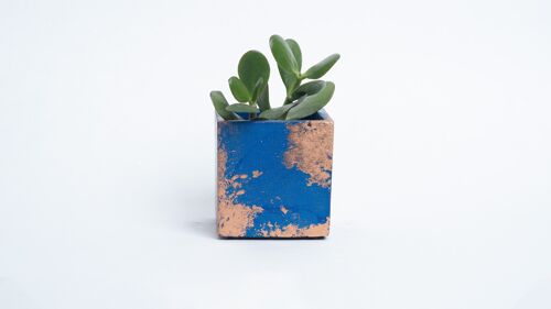 Pot en béton pour plante d'intérieur - Béton Bleu & Patine Cuivrée